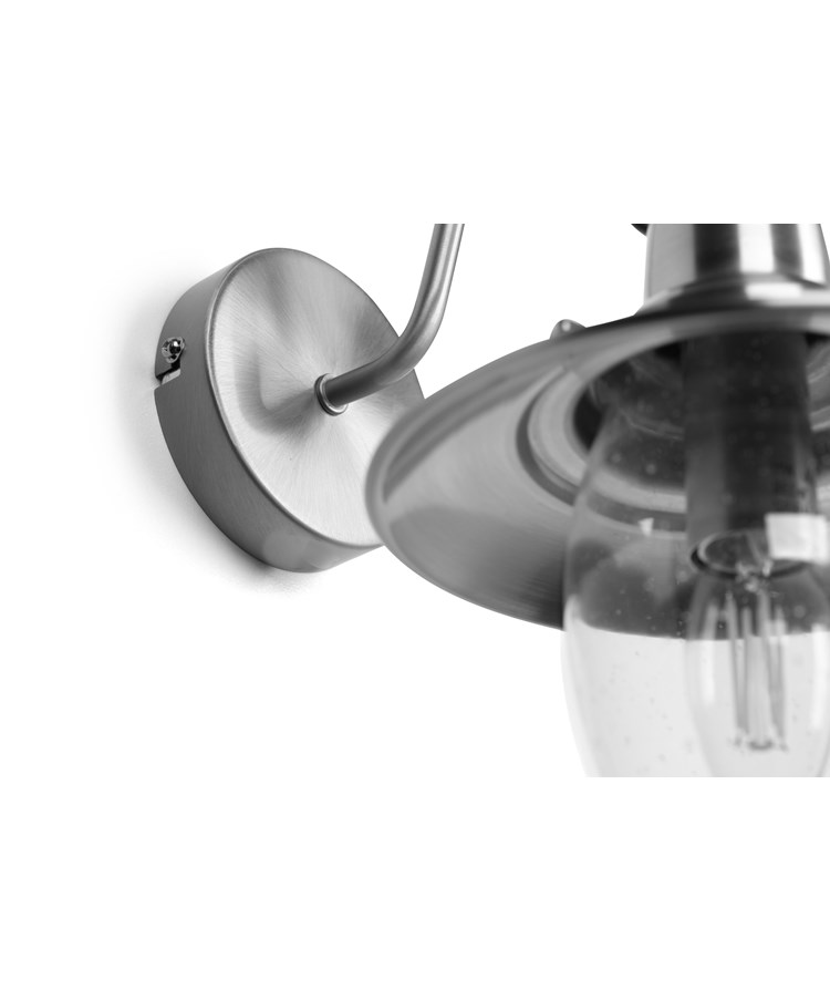 Fisherman Style Unswitched Wall Light - Satin Silver with Seeded Glass Shades