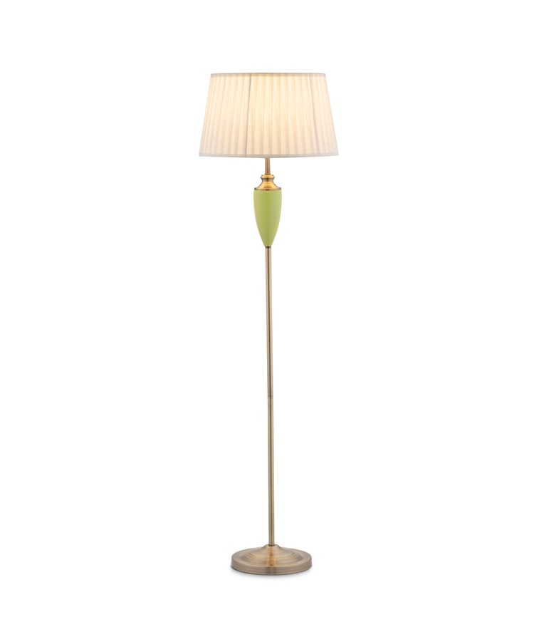 Malham Large Ceramic Floor Lamp with Ivory Pleated Shade - Green & Antique Brass Malham Large Ceramic Floor Lamp with Ivory Pleated Shade - Green & Antique Brass