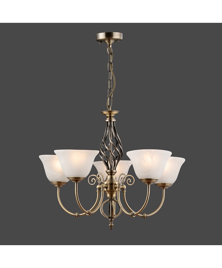 Kingswood 5 Light Ceiling Light with Alabaster Glass Shades - Antique Brass Kingswood 5 Light Ceiling Light with Alabaster Glass Shades - Antique Brass