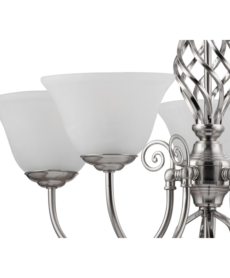 Kingswood 5 Light Ceiling Light with Alabaster Glass Shades - Satin Silver Kingswood 5 Light Ceiling Light with Alabaster Glass Shades - Satin Silver