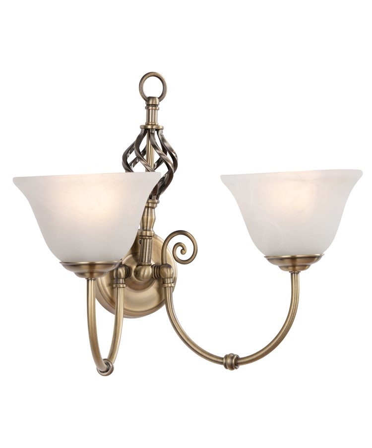 Kingswood Barley Twist Traditional Double Wall Light with Alabaster Glass Kingswood Barley Twist Traditional Double Wall Light with Alabaster Glass