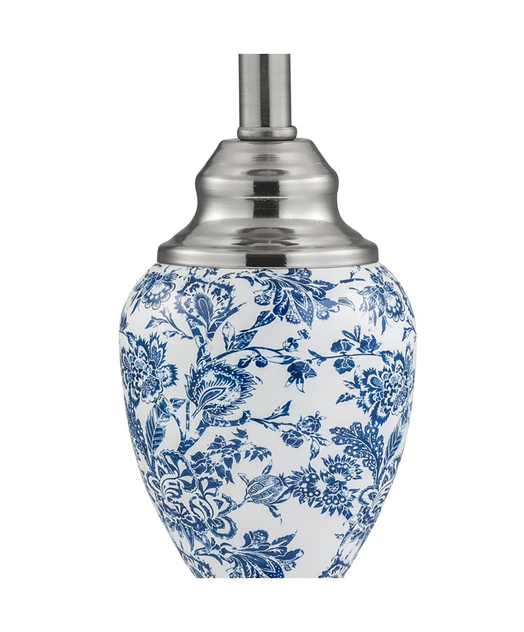 Malham Small Table Lamp with Matching Shade - Modern White, Blue, Silver Malham Small Table Lamp with Matching Shade - Modern White, Blue, Silver