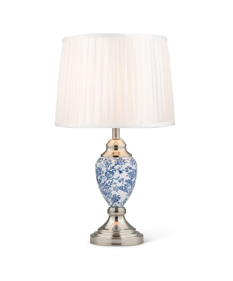 Malham Small Table Lamp with Matching Shade - Modern White, Blue, Silver Malham Small Table Lamp with Matching Shade - Modern White, Blue, Silver