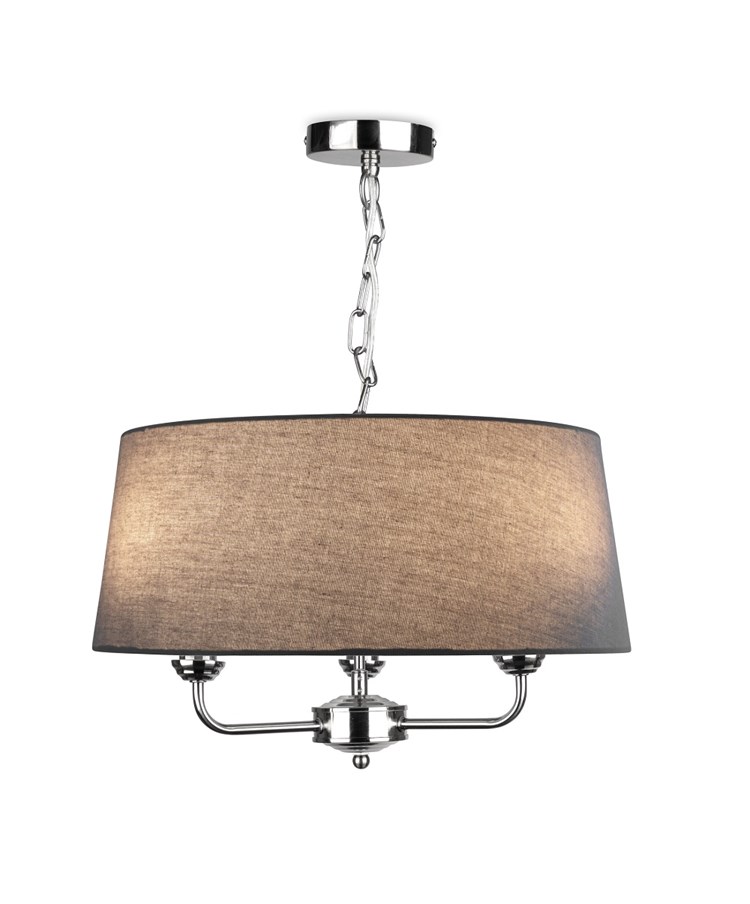 Korus Ceiling Chain 3 Light Satin Silver Finish Matching Modern Grey Shade Korus Ceiling Chain 3 Light Satin Silver Finish Matching Modern Grey Shade