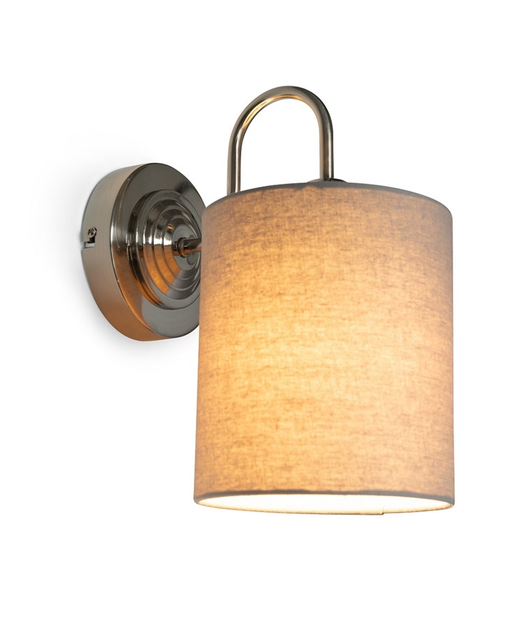 Korus Modern Silver Wall Light with Grey Cylinder Shade - Uplight/Downlight Korus Modern Silver Wall Light with Grey Cylinder Shade - Uplight/Downlight