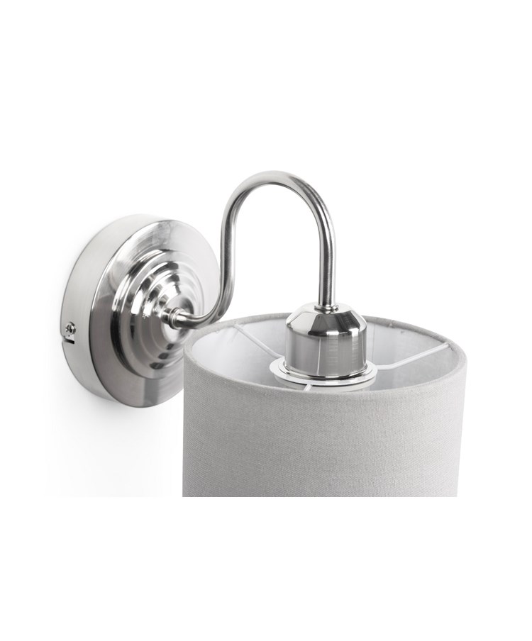 Korus Modern Silver Wall Light with Grey Cylinder Shade - Uplight/Downlight Korus Modern Silver Wall Light with Grey Cylinder Shade - Uplight/Downlight
