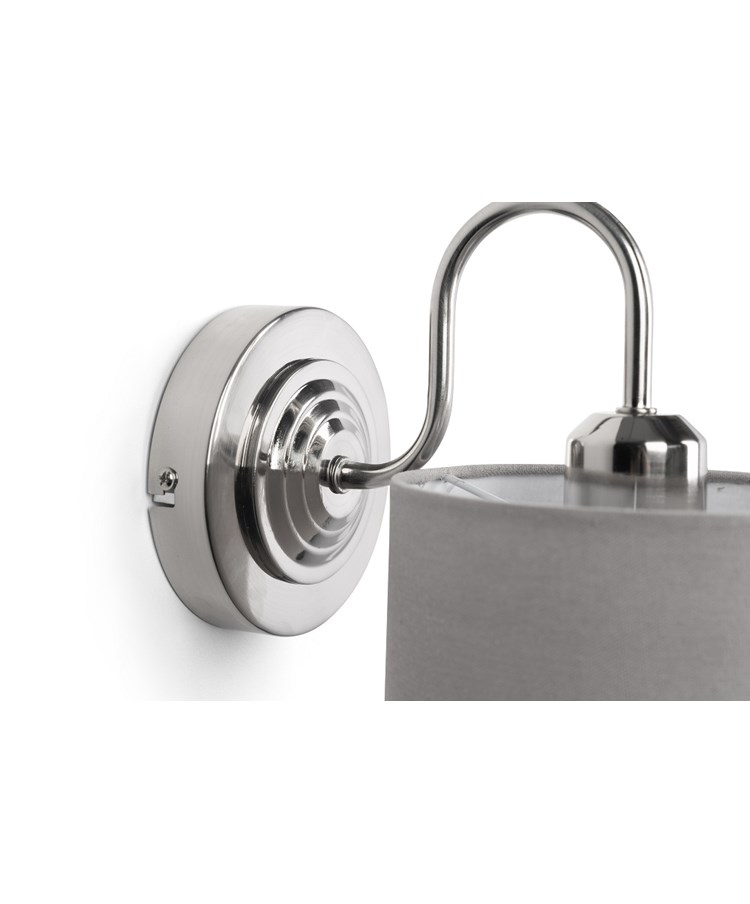 Korus Modern Silver Wall Light With Grey Cylinder Shade Uplight Downlight Korus Modern Silver Wall Light With Grey Cylinder Shade Uplight Downlight