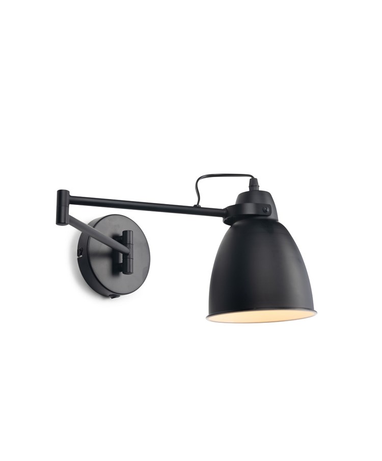 Noir Industrial Swing Arm Wall Light Black Adjustable with Rocker Switch Noir Industrial Swing Arm Wall Light Black Adjustable with Rocker Switch