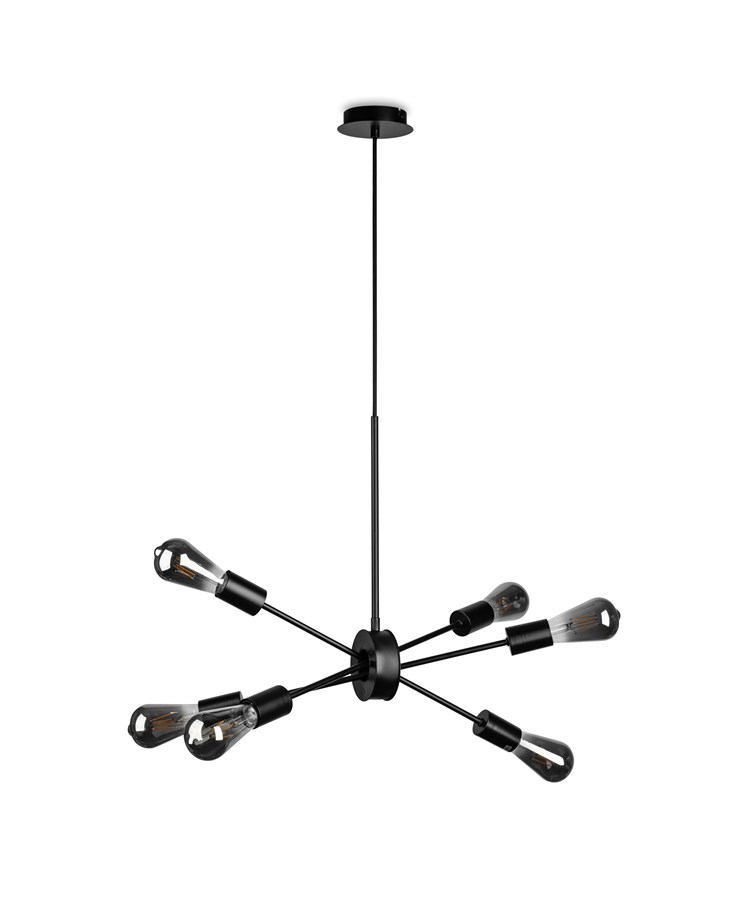 Alpha Industrial Modern Black Sputnik Style 6 Light Pendant Ceiling Light