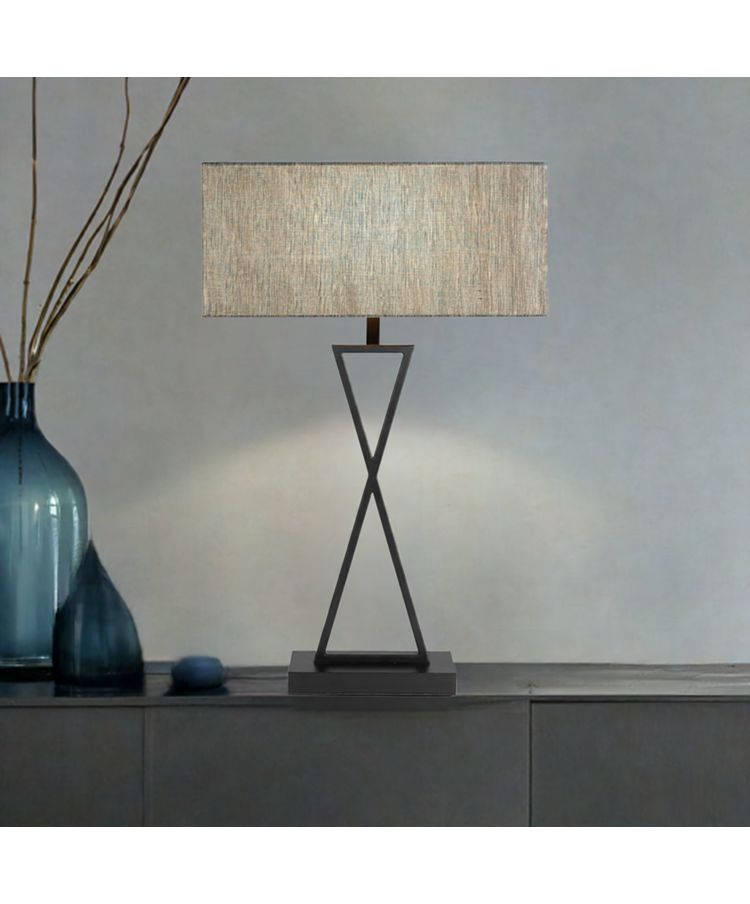 Large X Style Modern Rectangle Statement Table Lamp with Blue Shade - Black Large X Style Modern Rectangle Statement Table Lamp with Blue Shade - Black