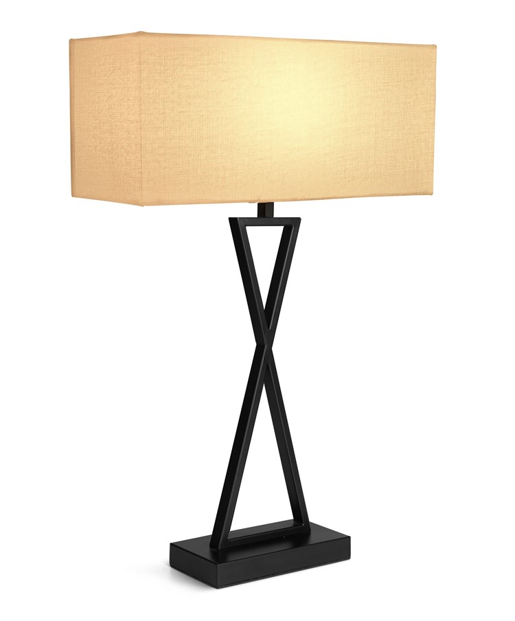 Large X Style Modern Rectangle Statement Table Lamp with Natural Shade - Black Large X Style Modern Rectangle Statement Table Lamp with Natural Shade - Black