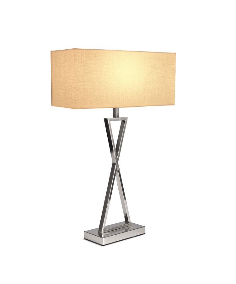 Large X Style Modern Rectangle Statement Table Lamp with Natural Shade - Silver Large X Style Modern Rectangle Statement Table Lamp with Natural Shade - Silver