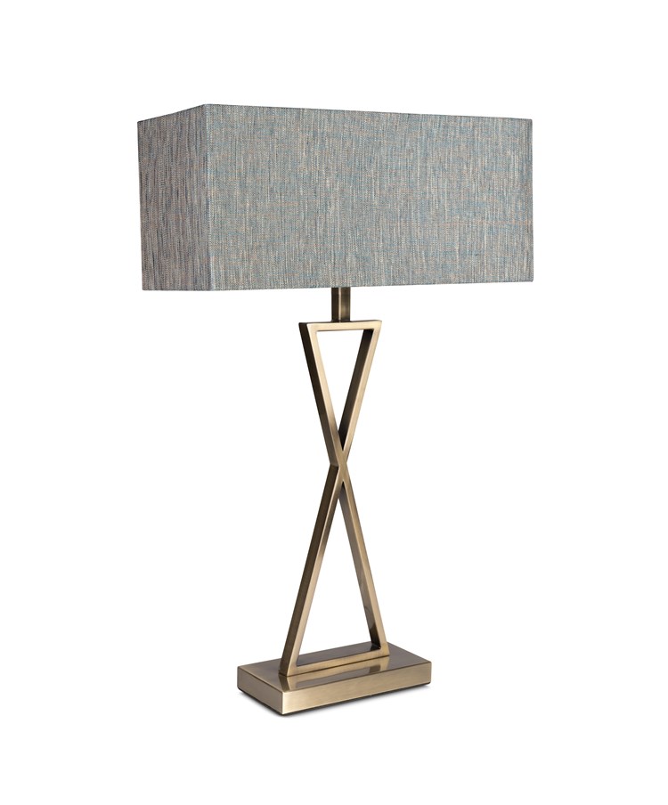 Large X Modern Rectangle Statement Table Lamp with Blue Shade - Antique Brass Large X Modern Rectangle Statement Table Lamp with Blue Shade - Antique Brass
