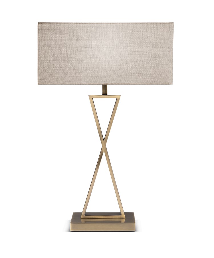 Large X Modern Rectangle Statement Table Lamp with Grey Shade - Antique Brass Large X Modern Rectangle Statement Table Lamp with Grey Shade - Antique Brass