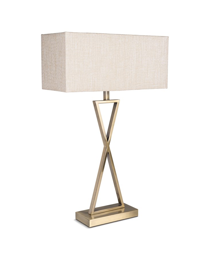 Large X Modern Rectangle Statement Table Lamp with Natural Shade - Antique Brass Large X Modern Rectangle Statement Table Lamp with Natural Shade - Antique Brass