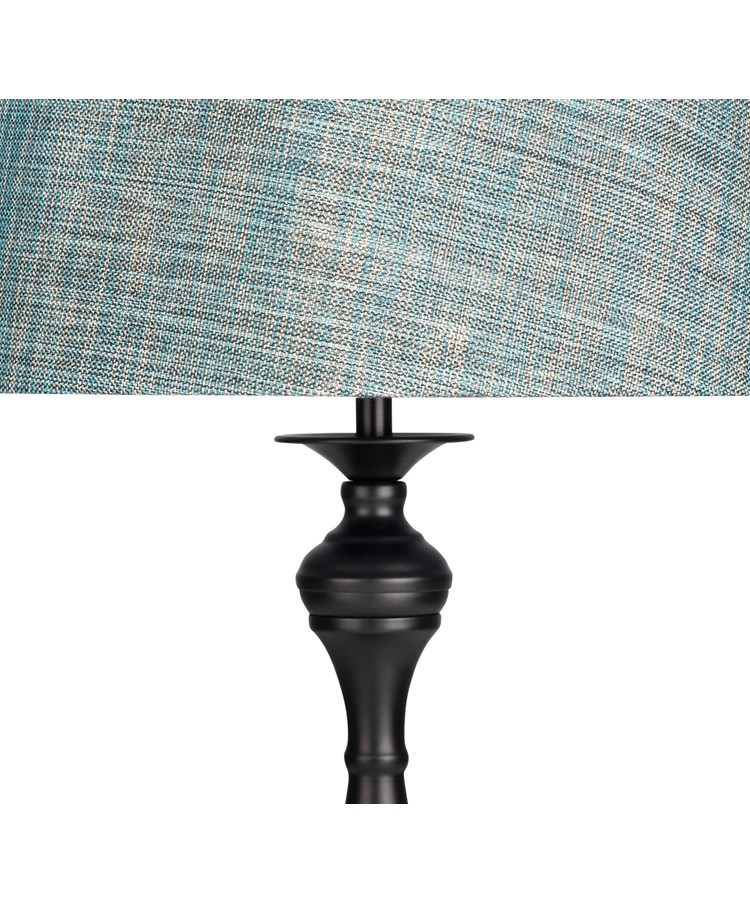 Messini Large Black Elegant Candlestick Table Lamp with Blue Gold Shade Messini Large Black Elegant Candlestick Table Lamp with Blue Gold Shade