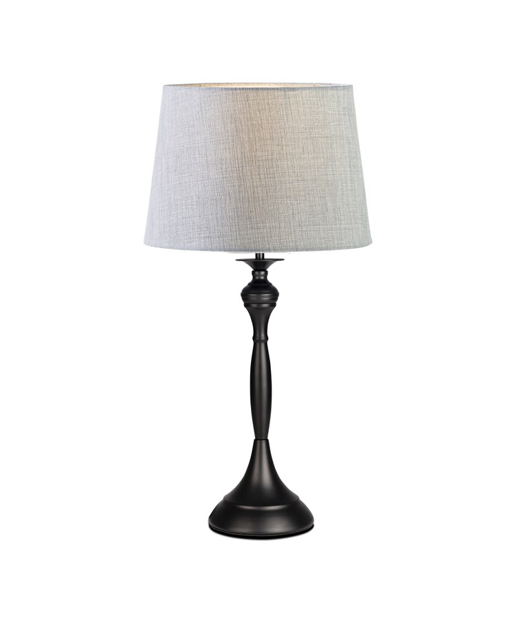 Messini Large Black Elegant Candlestick Table Lamp with Grey Linen Shade Messini Large Black Elegant Candlestick Table Lamp with Grey Linen Shade
