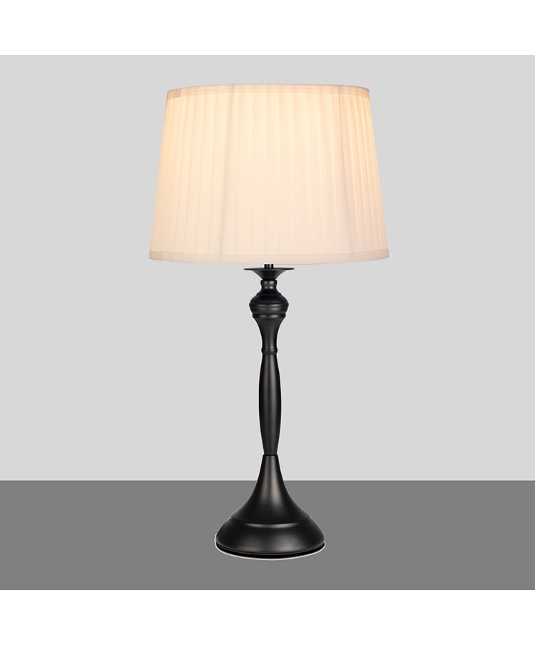 Messini Large Black Elegant Candlestick Table Lamp with Ivory Pleated Shade Messini Large Black Elegant Candlestick Table Lamp with Ivory Pleated Shade