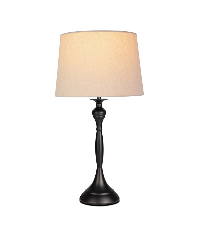 Messini Large Black Elegant Candlestick Table Lamp with Natural Linen Shade Messini Large Black Elegant Candlestick Table Lamp with Natural Linen Shade