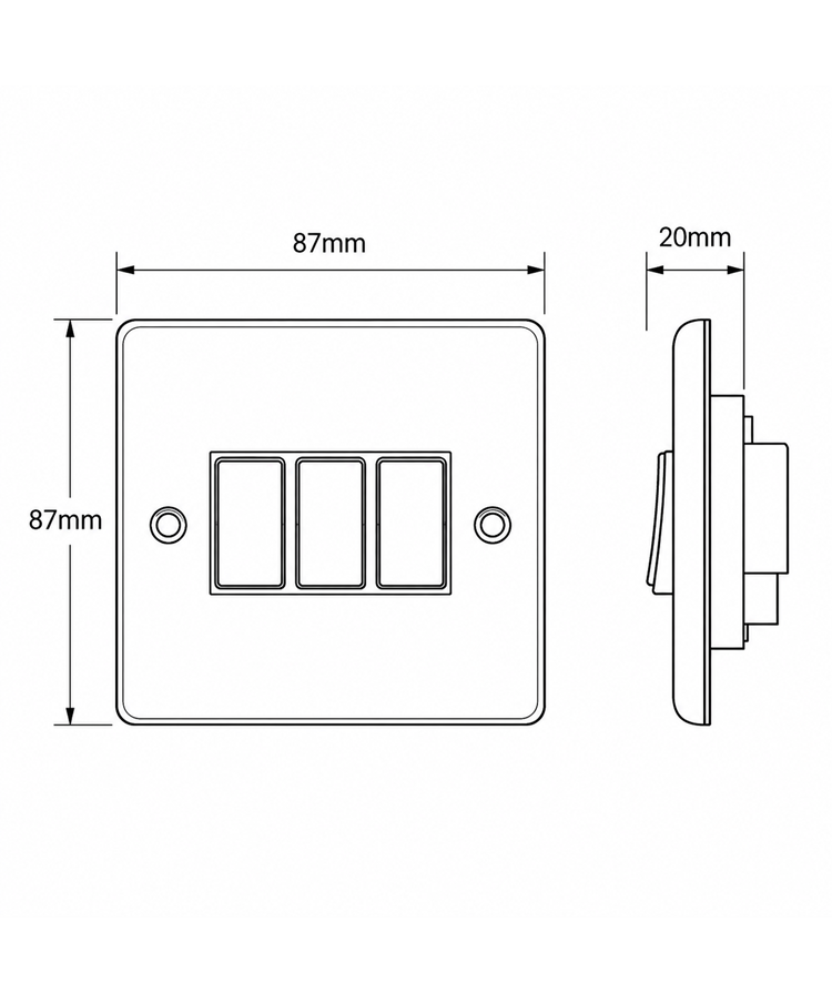 Round Edge Brushed Steel 10AX 3G 2W Switch Plate - Black Insert Round Edge Brushed Steel 10AX 3G 2W Switch Plate - Black Insert