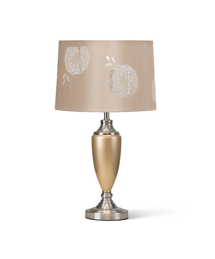 Malham Large Table Lamp with Lacy Bloom Stencil Shade - Champagne Gold & Silver Malham Large Table Lamp with Lacy Bloom Stencil Shade - Champagne Gold & Silver