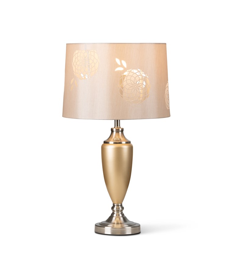 Malham Large Table Lamp with Lacy Bloom Stencil Shade - Champagne Gold & Silver Malham Large Table Lamp with Lacy Bloom Stencil Shade - Champagne Gold & Silver