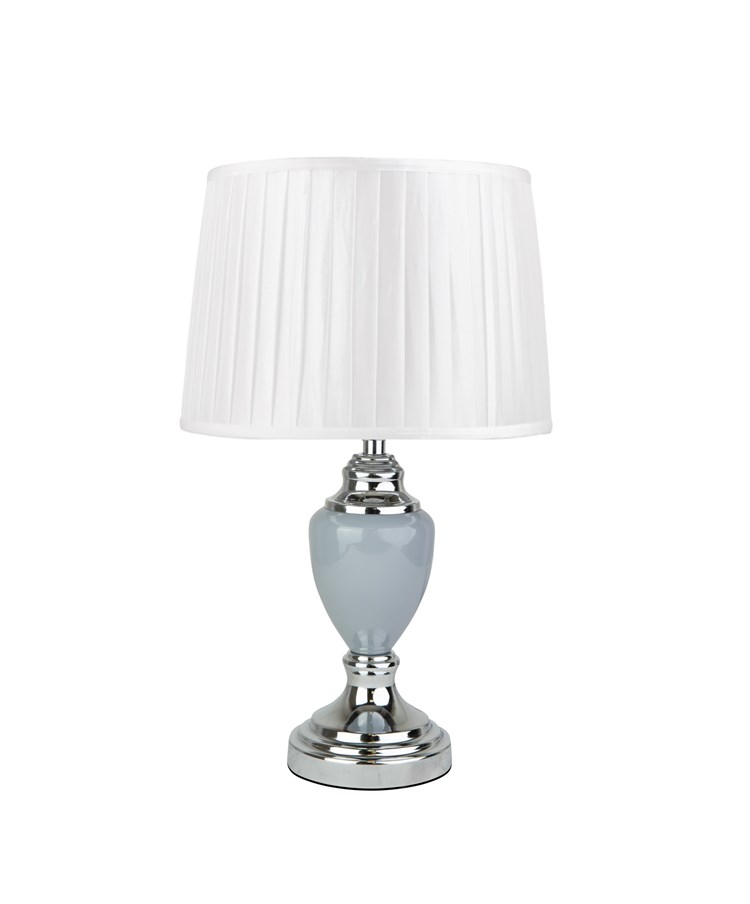 Malham Grey Ceramic Table Lamp with Ivory Pleated Shade - Modern Grey & Silver