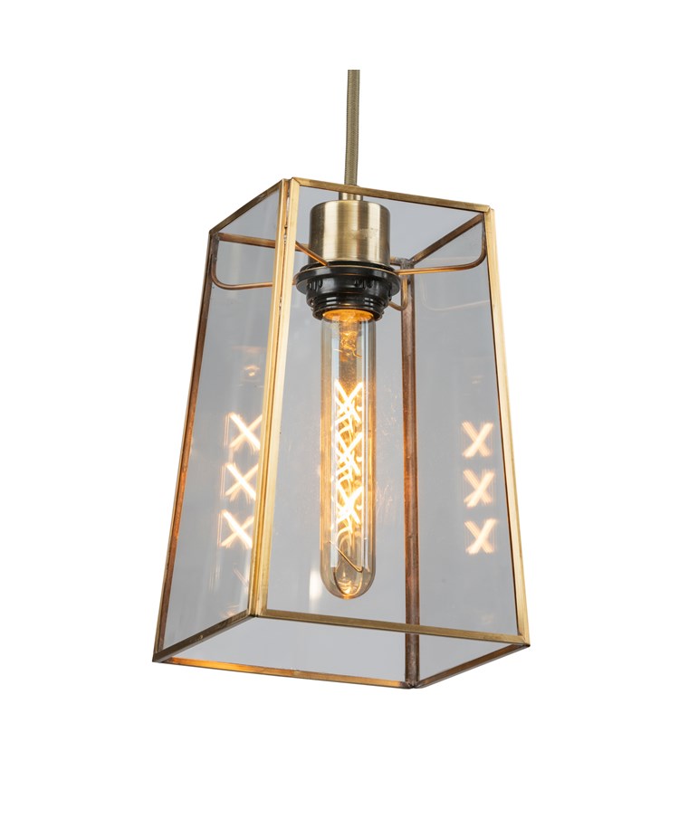 Beaumont Antique Brass Lantern Pendant Ceiling Light with Braided Cable Beaumont Antique Brass Lantern Pendant Ceiling Light with Braided Cable