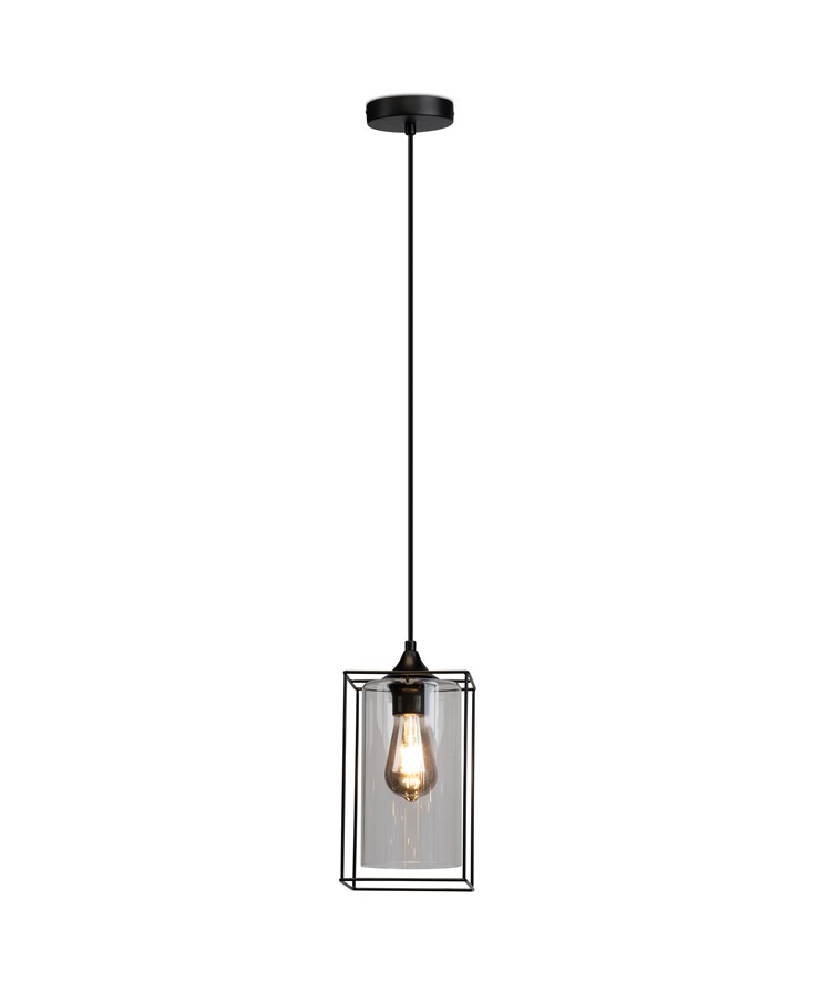 Kassel Matt Black Modern Designer Ceiling Pendant with Clear Glass Shade