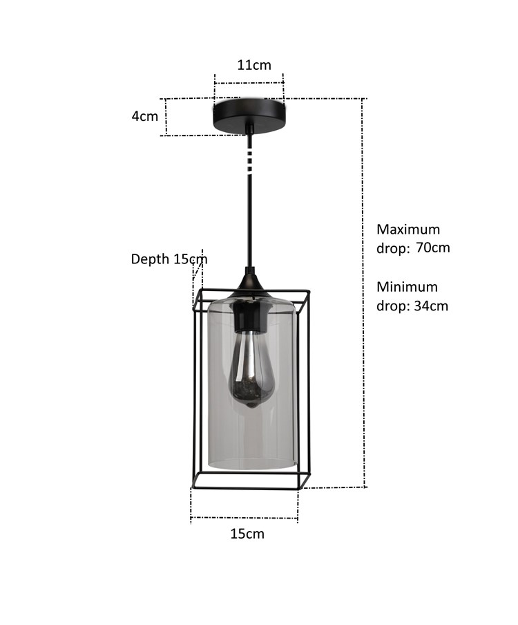 Kassel Matt Black Modern Designer Ceiling Pendant with Clear Glass Shade