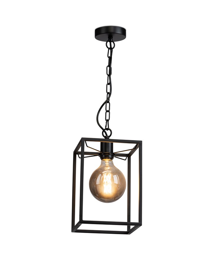 Chapel Matt Black Industrial Style Pendant Cage with Chain