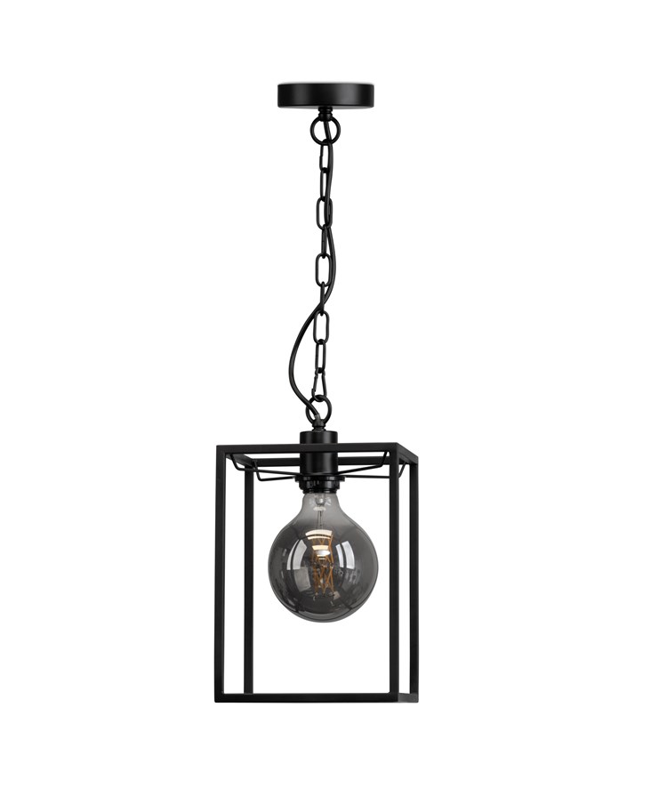 Chapel Matt Black Industrial Style Pendant Cage with Chain