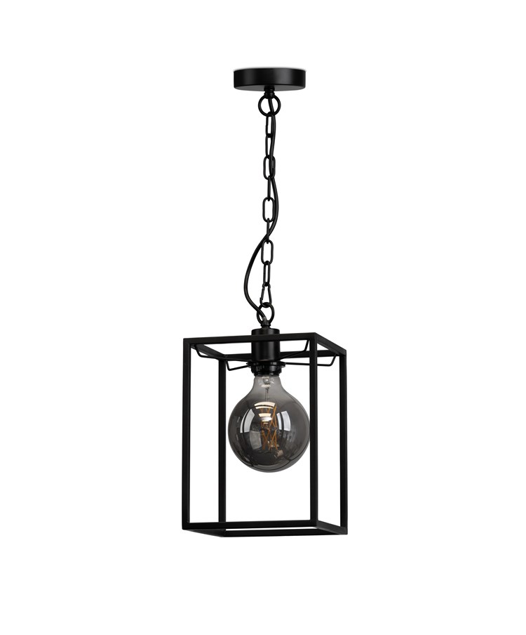 Chapel Matt Black Industrial Style Pendant Cage with Chain