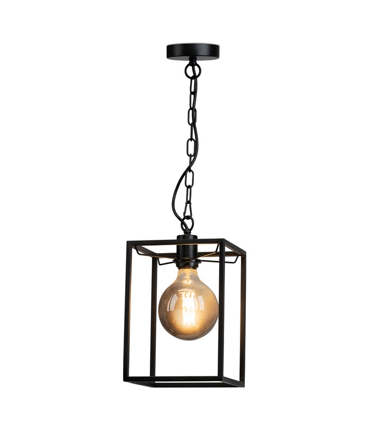 Chapel Matt Black Industrial Style Pendant Cage with Chain Chapel Matt Black Industrial Style Pendant Cage with Chain