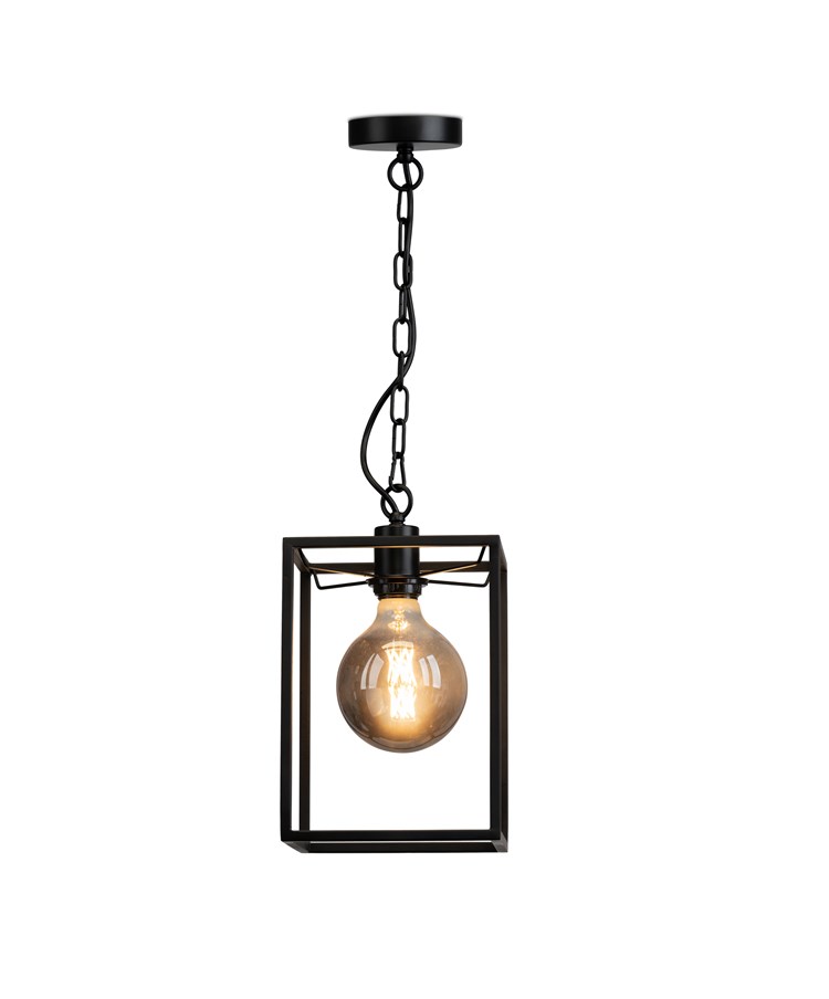 Chapel Matt Black Industrial Style Pendant Cage with Chain