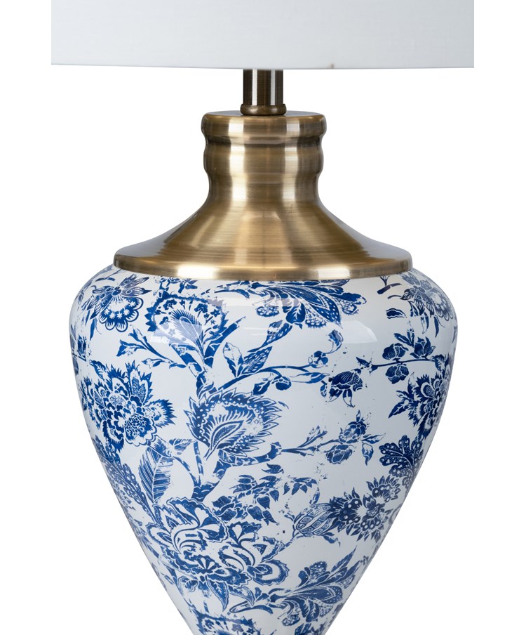 Hepburn Large Ceramic Table Lamp with White Gold Shade - Blue Print, Brass Hepburn Large Ceramic Table Lamp with White Gold Shade - Blue Print, Brass