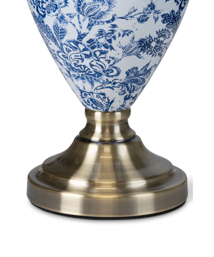 Hepburn Large Ceramic Table Lamp with White Gold Shade - Blue Print, Brass Hepburn Large Ceramic Table Lamp with White Gold Shade - Blue Print, Brass