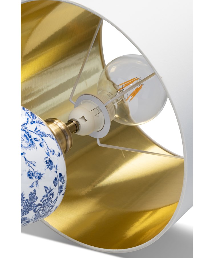 Hepburn Large Ceramic Table Lamp with White Gold Shade - Blue Print, Brass Hepburn Large Ceramic Table Lamp with White Gold Shade - Blue Print, Brass