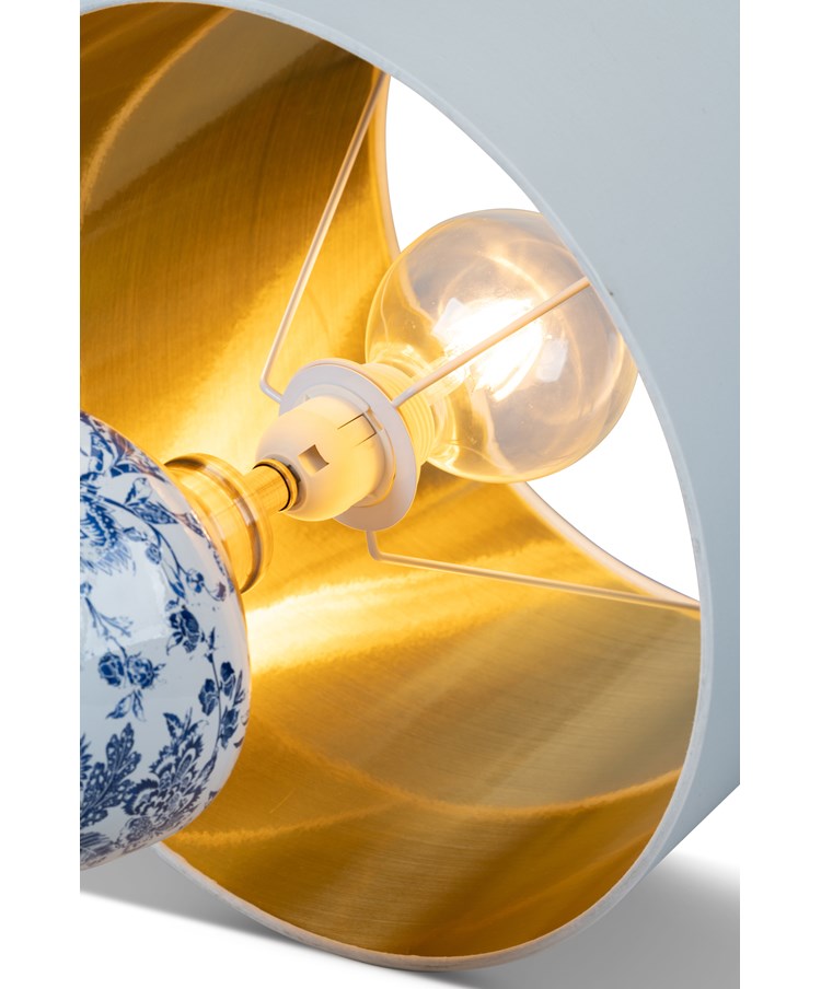 Hepburn Large Ceramic Table Lamp with White Gold Shade - Blue Print, Brass Hepburn Large Ceramic Table Lamp with White Gold Shade - Blue Print, Brass