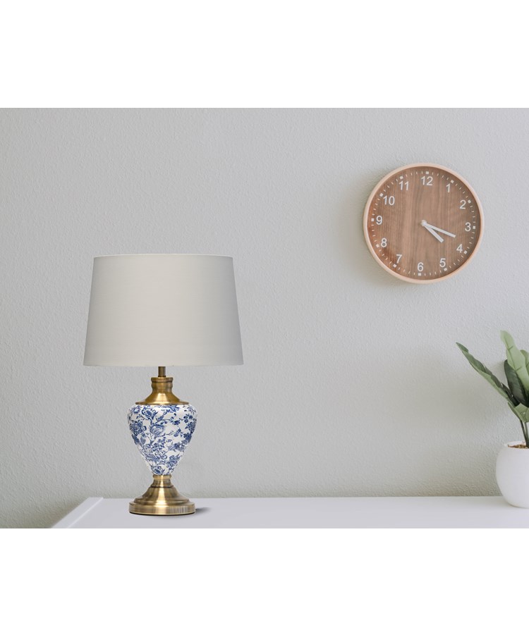 Hepburn Large Ceramic Table Lamp with White Gold Shade - Blue Print, Brass Hepburn Large Ceramic Table Lamp with White Gold Shade - Blue Print, Brass