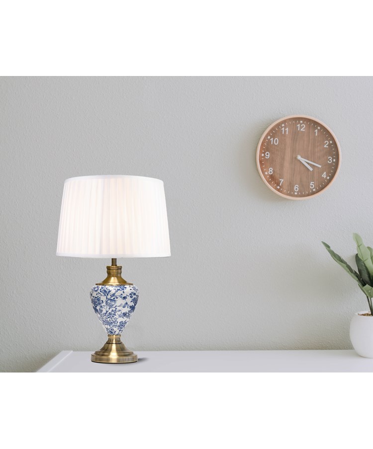 Hepburn Large Ceramic Table Lamp with Matching Shade - Modern White, Blue, Brass Hepburn Large Ceramic Table Lamp with Matching Shade - Modern White, Blue, Brass