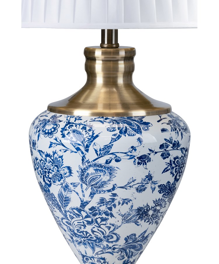 Hepburn Large Ceramic Table Lamp with Matching Shade - Modern White, Blue, Brass Hepburn Large Ceramic Table Lamp with Matching Shade - Modern White, Blue, Brass