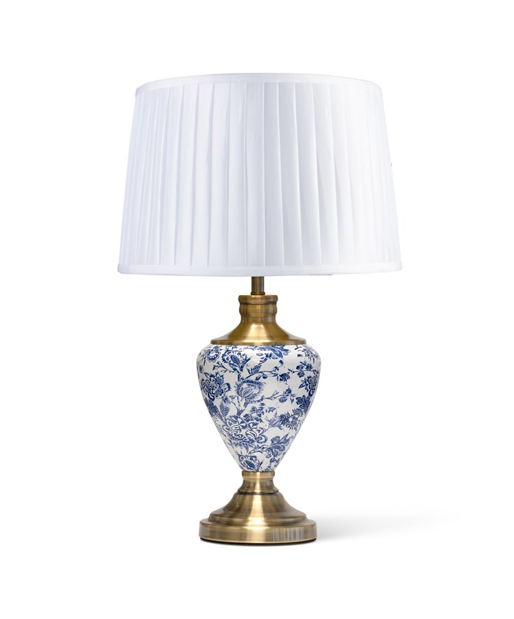 Hepburn Large Ceramic Table Lamp with Matching Shade - Modern White, Blue, Brass Hepburn Large Ceramic Table Lamp with Matching Shade - Modern White, Blue, Brass