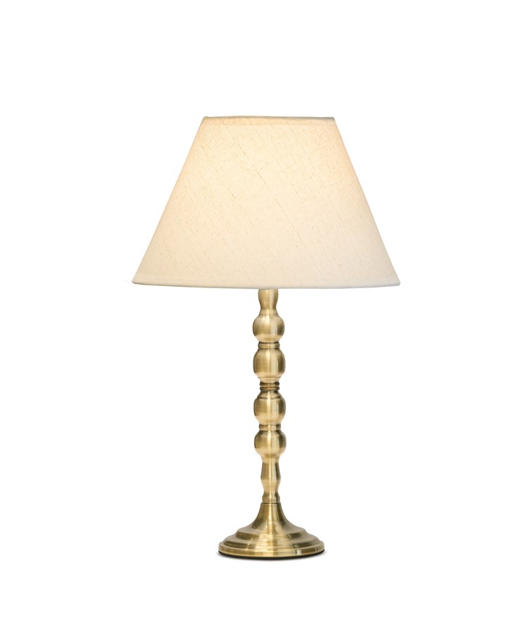 Bergen Slimline Antique Brass Candlestick Table Lamp with Coolie CR4 Linen Shade