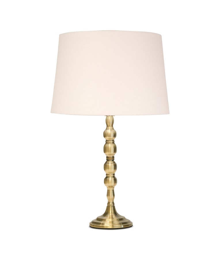 Bergen Slimline Antique Brass Candlestick Table Lamp with Ivory Linen Shade Bergen Slimline Antique Brass Candlestick Table Lamp with Ivory Linen Shade