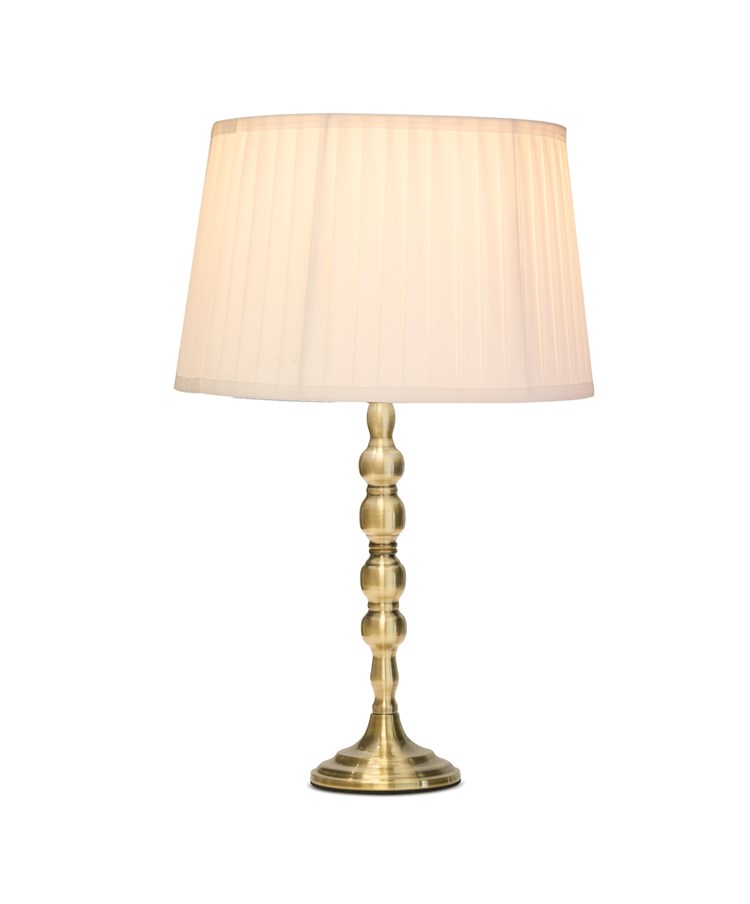 Bergen Slimline Antique Brass Candlestick Table Lamp with Ivory Pleated Shade