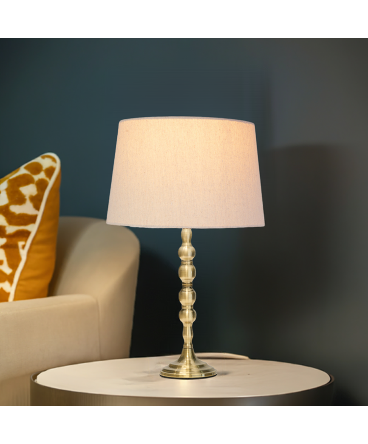 Bergen Slimline Antique Brass Candlestick Table Lamp with Natural Linen Shade Bergen Slimline Antique Brass Candlestick Table Lamp with Natural Linen Shade