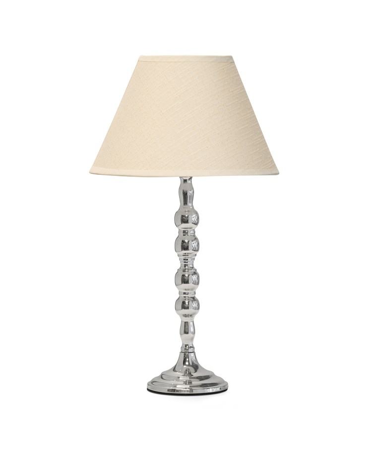 Bergen Slimline Silver Chrome Candlestick Table Lamp with Coolie CR4 Linen Shade