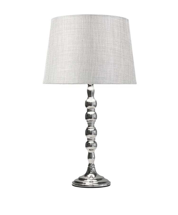 Bergen Slimline Silver Chrome Candlestick Table Lamp with Grey Linen Shade Bergen Slimline Silver Chrome Candlestick Table Lamp with Grey Linen Shade