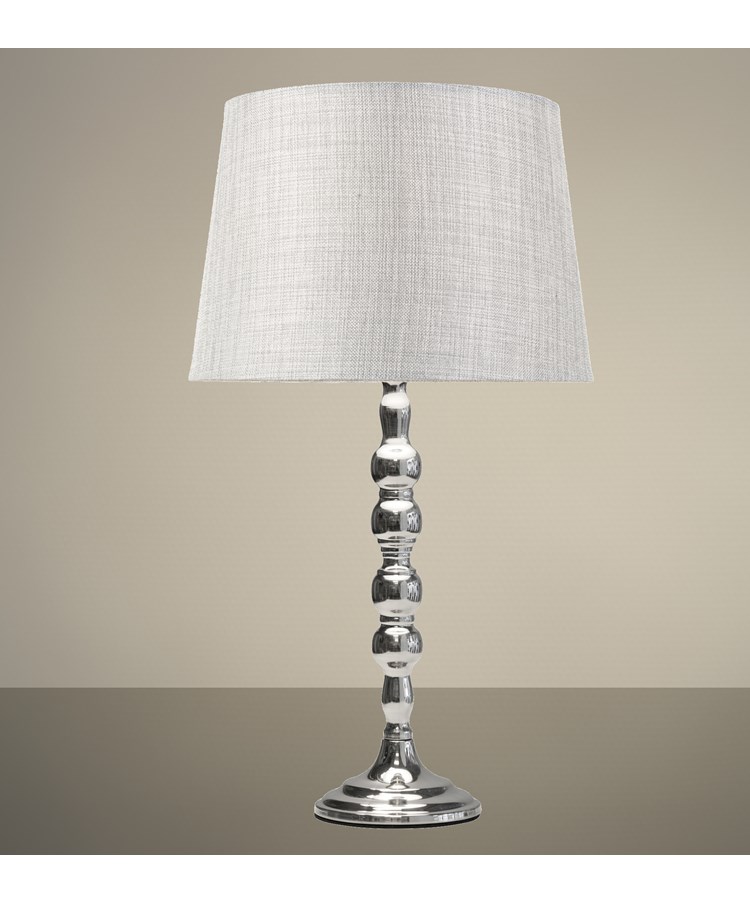 Bergen Slimline Silver Chrome Candlestick Table Lamp with Grey Linen Shade Bergen Slimline Silver Chrome Candlestick Table Lamp with Grey Linen Shade